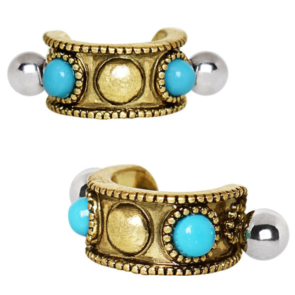 Antique Gold Plated Turquoise Cartilage Cuff Earring Cuff Earring 16 gauge Length: 1/2"