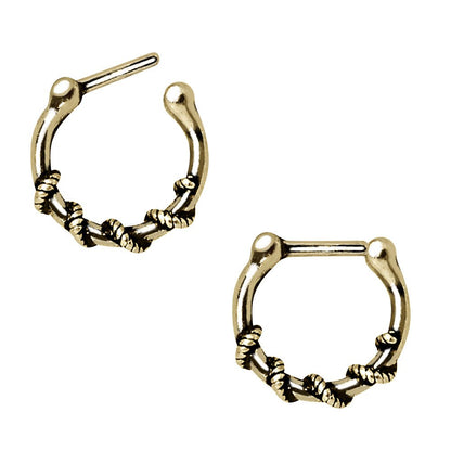 Antique Gold Rope Septum Clicker 16G 10mm Hinged Nose Ring Textured Stainless Steel - Skin Metals