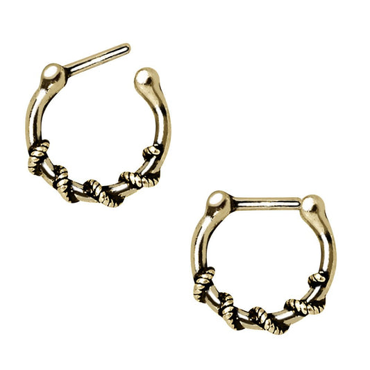 Antique Gold Rope Septum Clicker 16G Engraved 316L