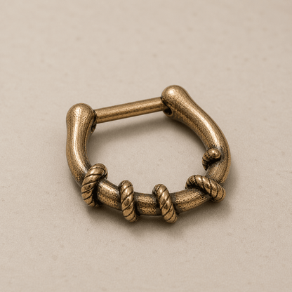 Antique Gold Rope Septum Clicker 16G 10mm Hinged Nose Ring Textured Stainless Steel - Skin Metals