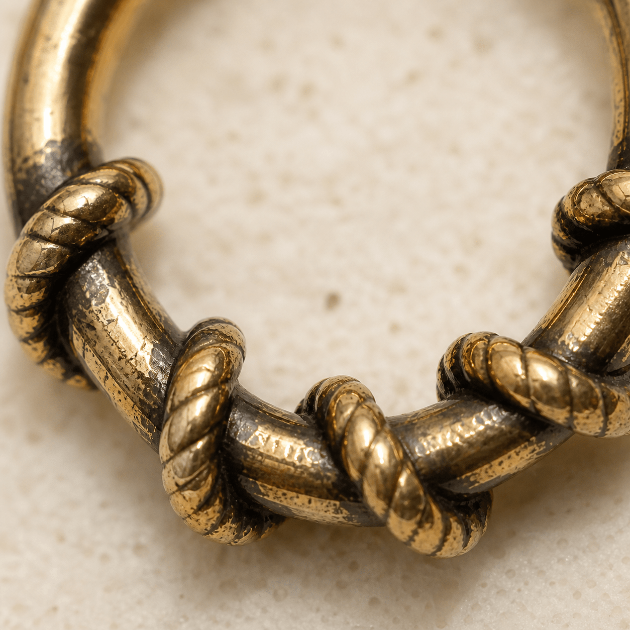 Antique Gold Rope Septum Clicker 16G 10mm Hinged Nose Ring Textured Stainless Steel - Skin Metals