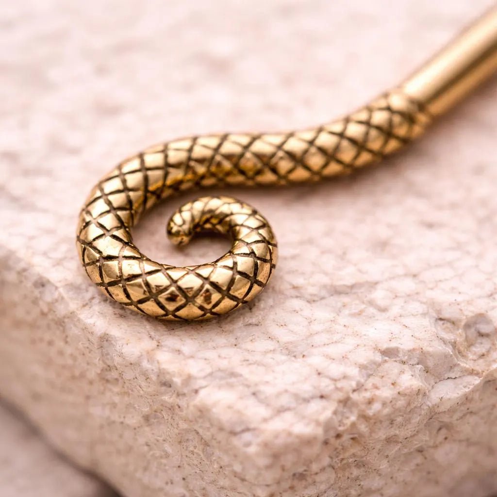 Antique Gold Snake Industrial Barbell - Externally Threaded Bar Industrial Barbell Skin Metals