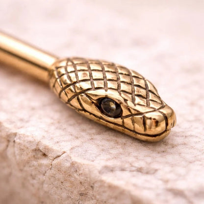 Antique Gold Snake Industrial Barbell - Externally Threaded Bar Industrial Barbell Skin Metals