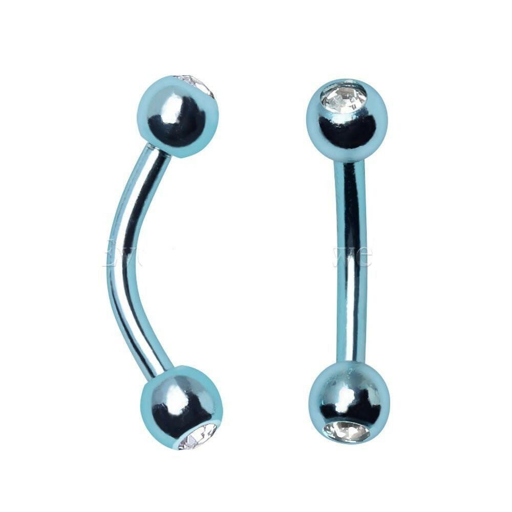 Aqua Electroplated 316L Stainless Steel Curved Barbell with CZ Balls Curved Barbell Impulse Piercings