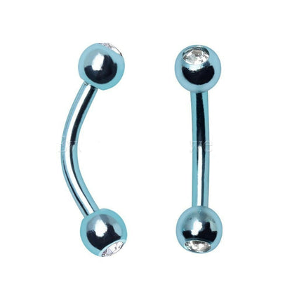 Aqua Electroplated 316L Stainless Steel Curved Barbell with CZ Balls Curved Barbell Impulse Piercings