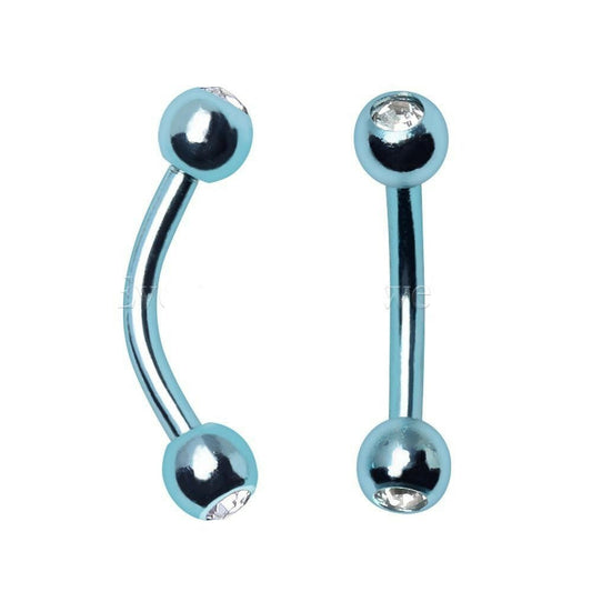 Aqua Electroplated 316L Stainless Steel Curved Barbell with CZ Balls Curved Barbell Impulse Piercings