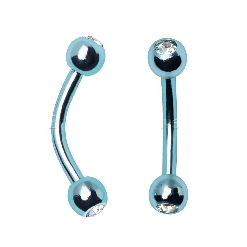 Aqua Electroplated 316L Stainless Steel Curved Barbell with CZ Balls Industrial Barbell Impulse Piercings