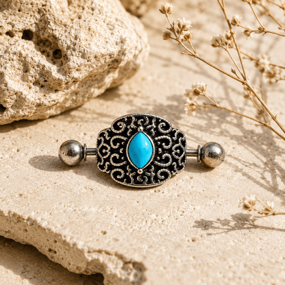 Aqua Ornate Cartilage Cuff Earring 16G Black Plated