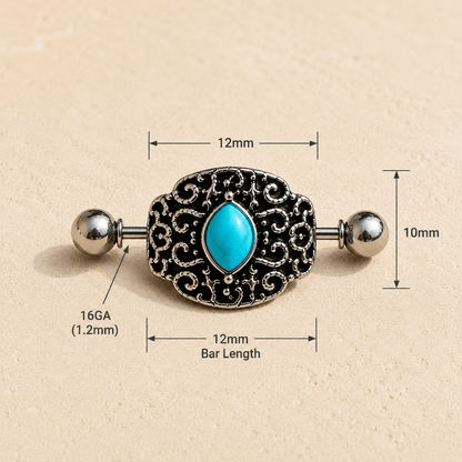Aqua Ornate Cartilage Cuff Earring 16G Black Plated
