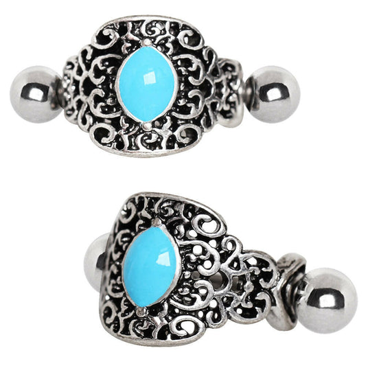 Aqua Ornate Cartilage Cuff Earring 16G Black Plated