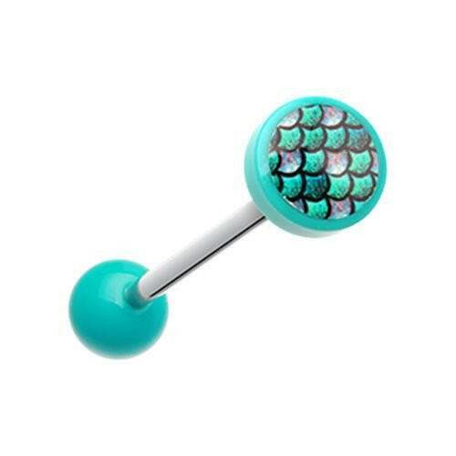 Aquatic Mermaid Scale Acrylic Barbell Tongue Ring Barbell Impulse Piercings Teal