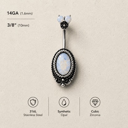 Aurora Borealis CZ Navel Ring Opal Fan Top 14G Antique Black