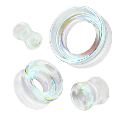 Aurora Borealis Glass Double Flare Saddle Tunnel Plugs Impulse Piercings