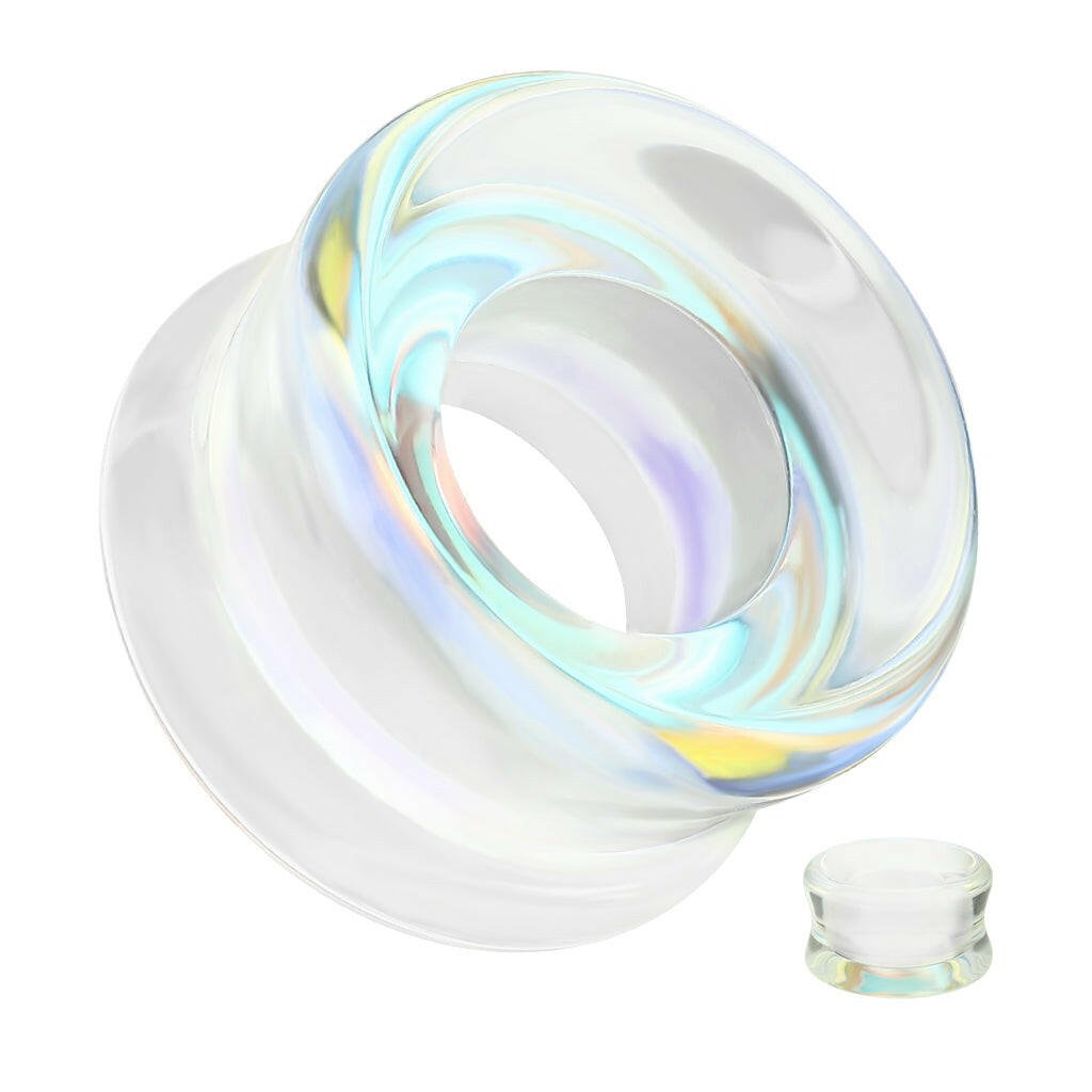 Aurora Borealis Glass Double Flare Saddle Tunnel Plugs Impulse Piercings