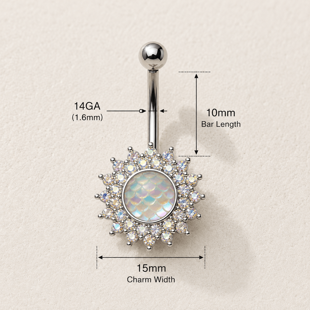 Aurora Borealis Sunburst Navel Ring 14G CZ Resin - Skin Metals