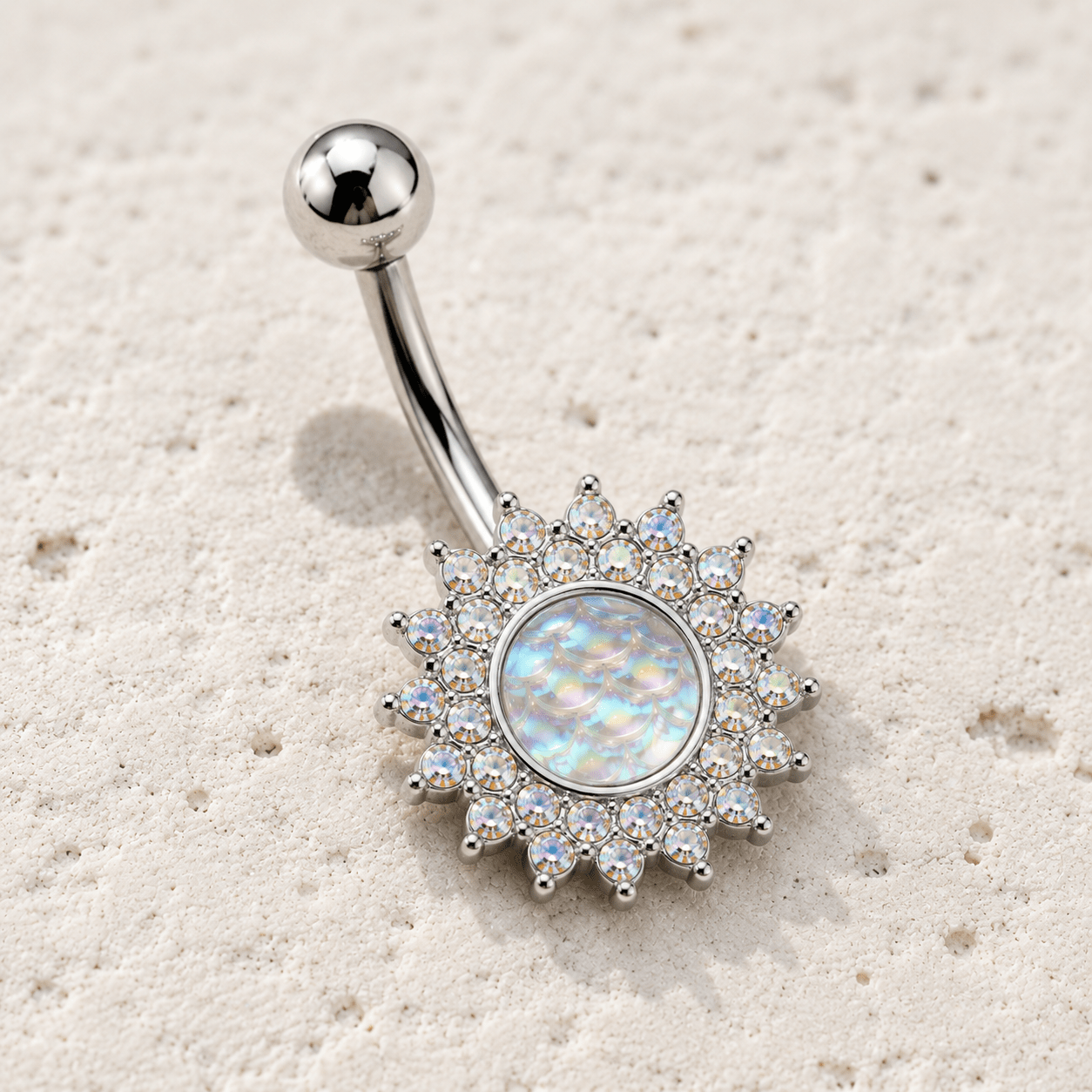 Stainless Steel Dazzling Aurora Sunburst Navel Ring - Skin Metals