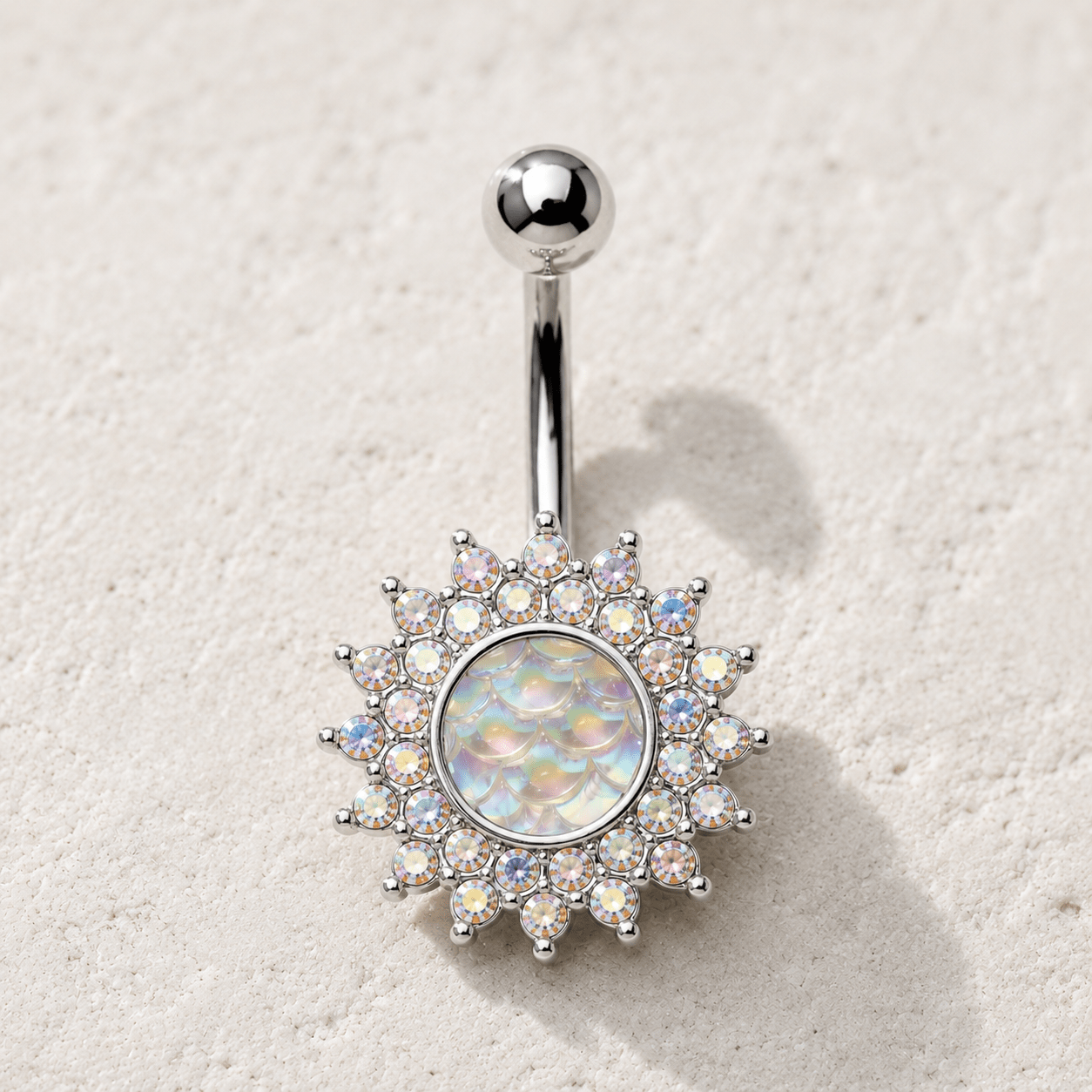 Stainless Steel Dazzling Aurora Sunburst Navel Ring - Skin Metals