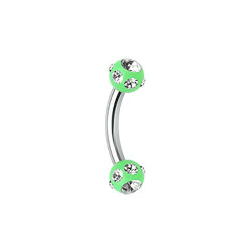 Aurora Gem Ball Acrylic Curved Barbell Eyebrow Ring Curved Barbell Impulse Piercings 16 GA (1.2mm) 1/8" (3mm) Green/Clear