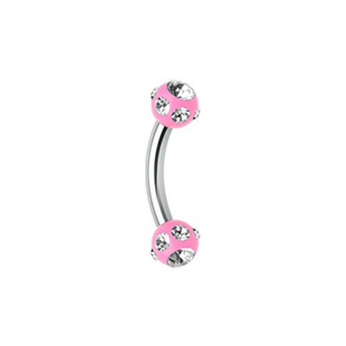 Aurora Gem Ball Acrylic Curved Barbell Eyebrow Ring Curved Barbell Impulse Piercings 16 GA (1.2mm) 1/8" (3mm) Pink/Clear