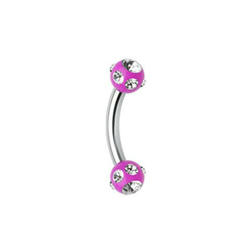 Aurora Gem Ball Acrylic Curved Barbell Eyebrow Ring Curved Barbell Impulse Piercings 16 GA (1.2mm) 1/8" (3mm) Purple/Clear