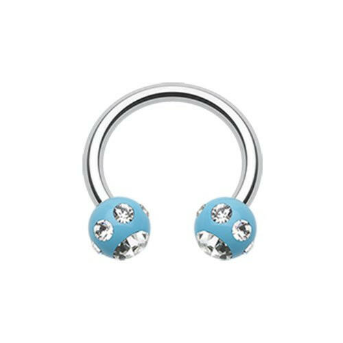 Aurora Gem Ball Acrylic Horseshoe Circular Barbell Circular Barbell Impulse Piercings 5/16" (8mm) 1/8" (3mm) Light Blue/Clear