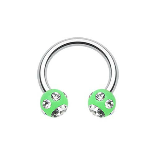 Aurora Gem Ball Acrylic Horseshoe Circular Barbell Circular Barbell Impulse Piercings 5/16" (8mm) 1/8" (3mm) Green/Clear