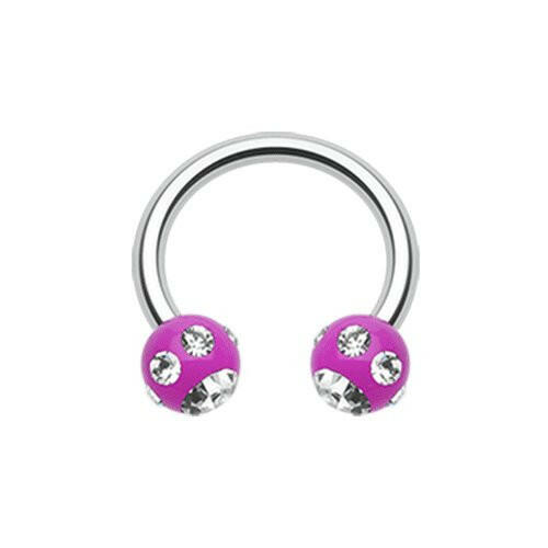 Aurora Gem Ball Acrylic Horseshoe Circular Barbell Circular Barbell Impulse Piercings 5/16" (8mm) 1/8" (3mm) Purple/Clear