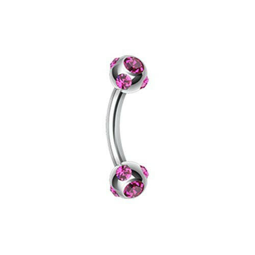 Aurora Gem Ball Curved Barbell Eyebrow Ring Curved Barbell Impulse Piercings 5/16" (8mm) Fuchsia