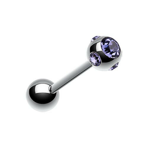 Aurora Gem Ball Steel Barbell Tongue Ring Barbell Impulse Piercings 3/16" (5mm) Tanzanite