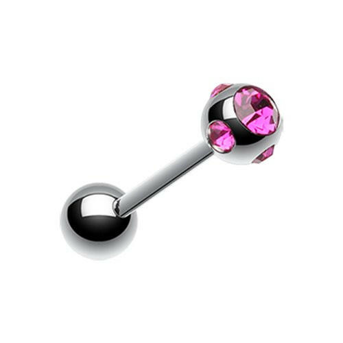 Aurora Gem Ball Steel Barbell Tongue Ring Barbell Impulse Piercings 3/16" (5mm) Fuchsia