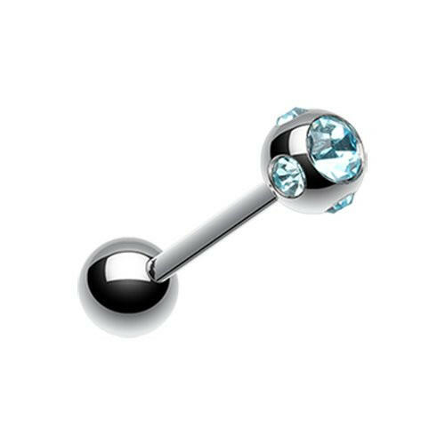 Aurora Gem Ball Steel Barbell Tongue Ring Barbell Impulse Piercings 3/16" (5mm) Aqua