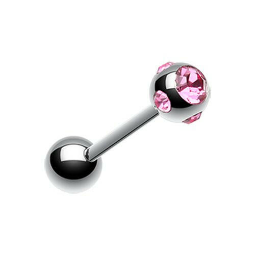 Aurora Gem Ball Steel Barbell Tongue Ring Barbell Impulse Piercings 3/16" (5mm) Pink