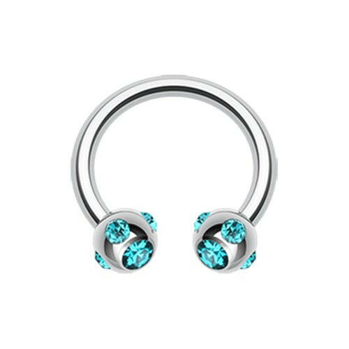 Aurora Gem Ball Steel Horseshoe Circular Barbell Circular Barbell Impulse Piercings 3/8" (10mm) 5/32" (4mm) Teal