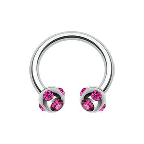 Aurora Gem Ball Steel Horseshoe Circular Barbell Circular Barbell Impulse Piercings 3/8" (10mm) 5/32" (4mm) Fuchsia