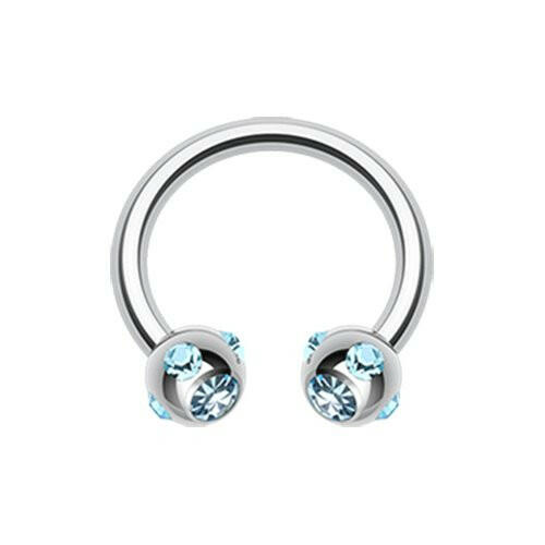 Aurora Gem Ball Steel Horseshoe Circular Barbell Circular Barbell Impulse Piercings 3/8" (10mm) 5/32" (4mm) Aqua