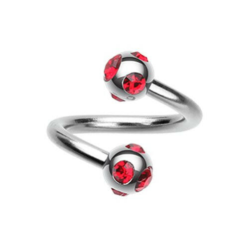 Aurora Gem Ball Steel Twist Spiral Ring Spiral Impulse Piercings 16 GA (1.2mm) Red