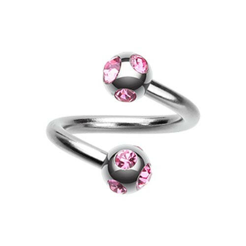 Aurora Gem Ball Steel Twist Spiral Ring Spiral Impulse Piercings 16 GA (1.2mm) Pink