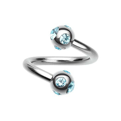 Aurora Gem Ball Steel Twist Spiral Ring Spiral Impulse Piercings 16 GA (1.2mm) Aqua