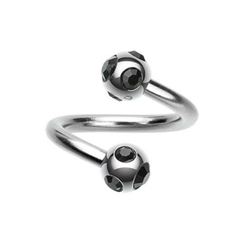 Aurora Gem Ball Steel Twist Spiral Ring Spiral Impulse Piercings 16 GA (1.2mm) Black