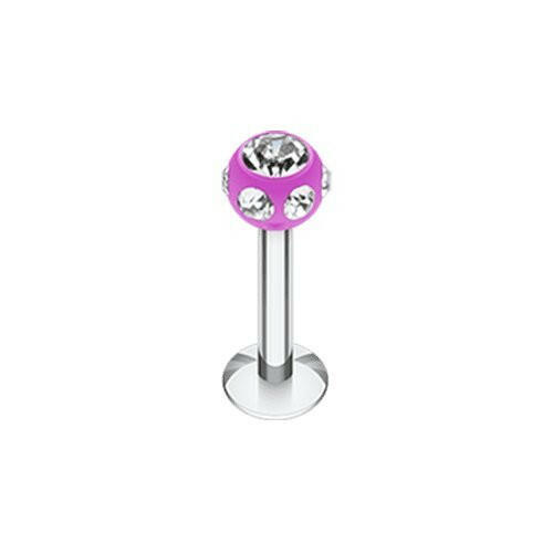 Aurora Gem UV Acrylic Ball Top Labret Labret Impulse Piercings 16 GA (1.2mm) 1/8" (3mm) Purple/Clear