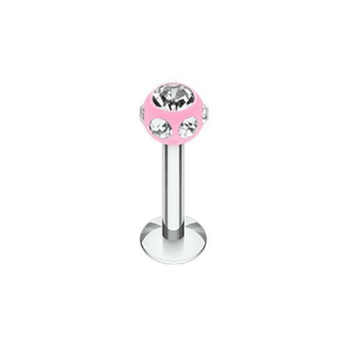 Aurora Gem UV Acrylic Ball Top Labret Labret Impulse Piercings 16 GA (1.2mm) 1/8" (3mm) Pink/Clear