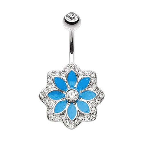 Azure Lotus Flower Belly Button Ring Navel Ring Impulse Piercings