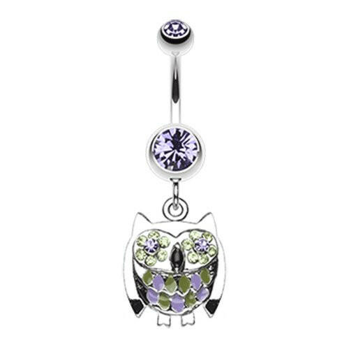 Baby Owl Sparkle Belly Button Ring Navel Ring Impulse Piercings 14 gauge (1.6mm) Tanzanite