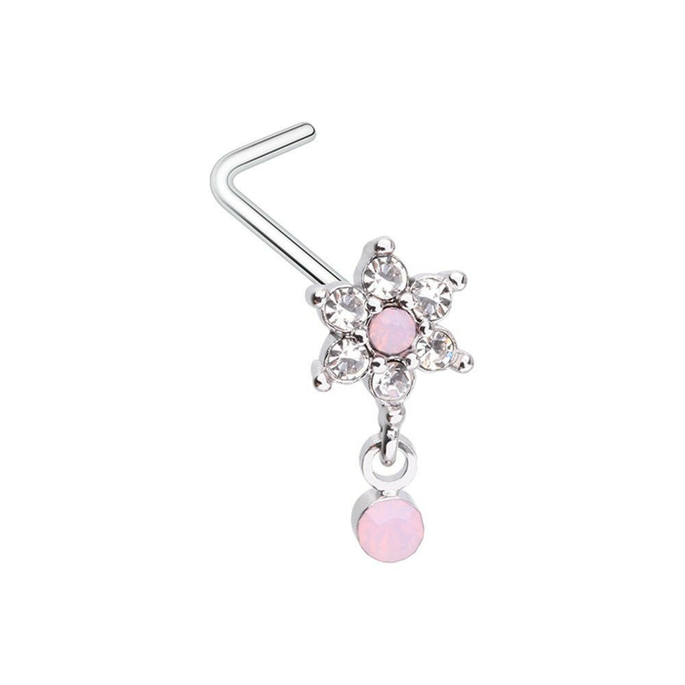 Baby Pink Flower Gem L-Shaped Nose Ring Impulse Piercings