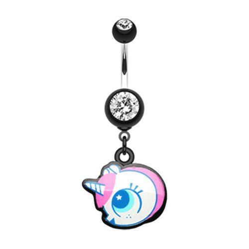 Baby Unicorn Belly Button Ring Navel Ring Impulse Piercings 14 gauge (1.6mm) Black