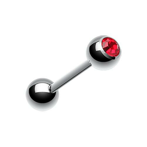 Basic Gem Ball Steel Barbell Tongue Ring Barbell Impulse Piercings 3/16" (5mm) Red