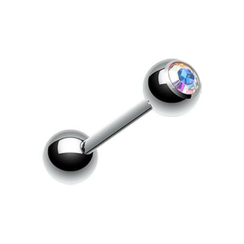 Basic Gem Ball Steel Barbell Tongue Ring Barbell Impulse Piercings 3/16" (5mm) Aurora Borealis