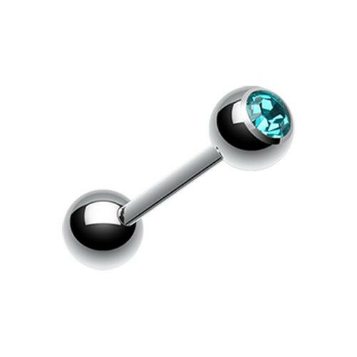 Basic Gem Ball Steel Barbell Tongue Ring Barbell Impulse Piercings 3/16" (5mm) Teal