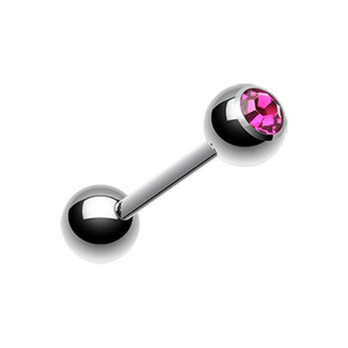 Basic Gem Ball Steel Barbell Tongue Ring Barbell Impulse Piercings 3/16" (5mm) Fuchsia