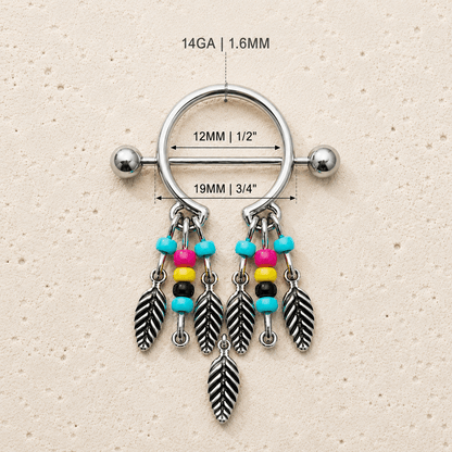 Dream catcher nipple shield size chart, 14GA 1.6mm thickness 19mm bar 12mm wearable size